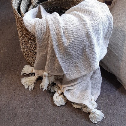 COTTON THROW WITH BEADED TASSELS