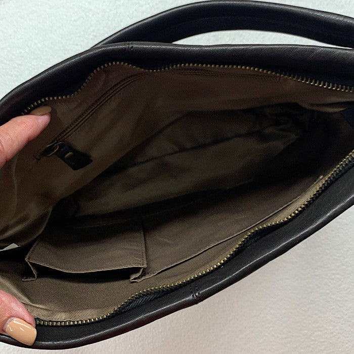LEATHER HAND BAG BLACK SHOULDER