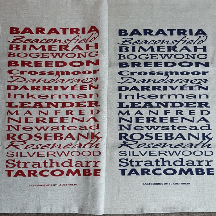 LINEN TEA TOWEL PROPERTY NAMES BARATRIA TO TARCOMBE