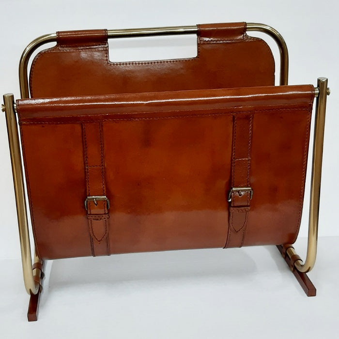 MAGAZINE RACK TAN LEATHER
