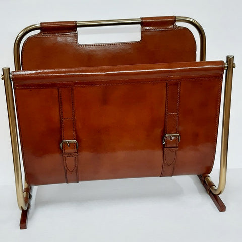 MAGAZINE RACK TAN LEATHER