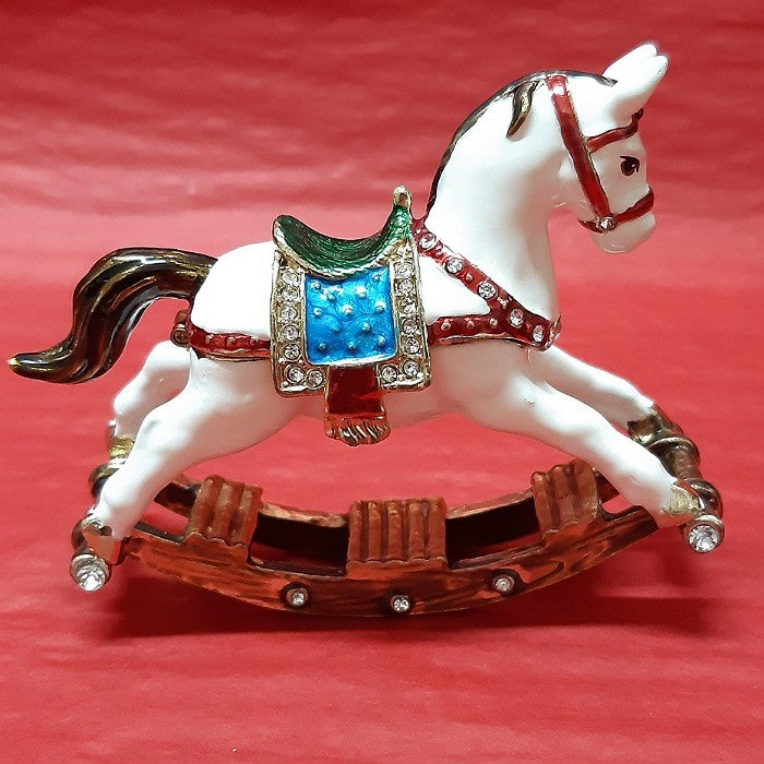 TRINKET BOX WHITE ROCKING HORSE