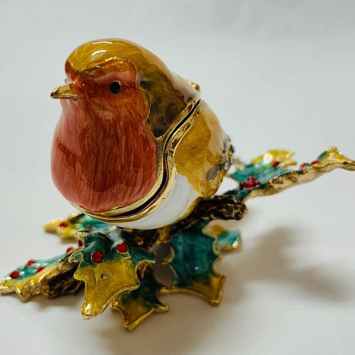TRINKET BOX ROBIN ON HOLLY BRANCH