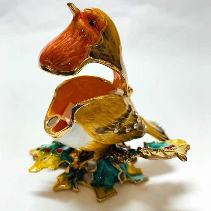 TRINKET BOX ROBIN ON HOLLY BRANCH