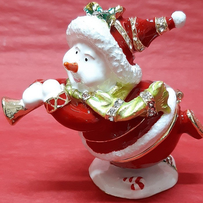TRINKET BOX SANTA SNOWMAN WITH BUGLE