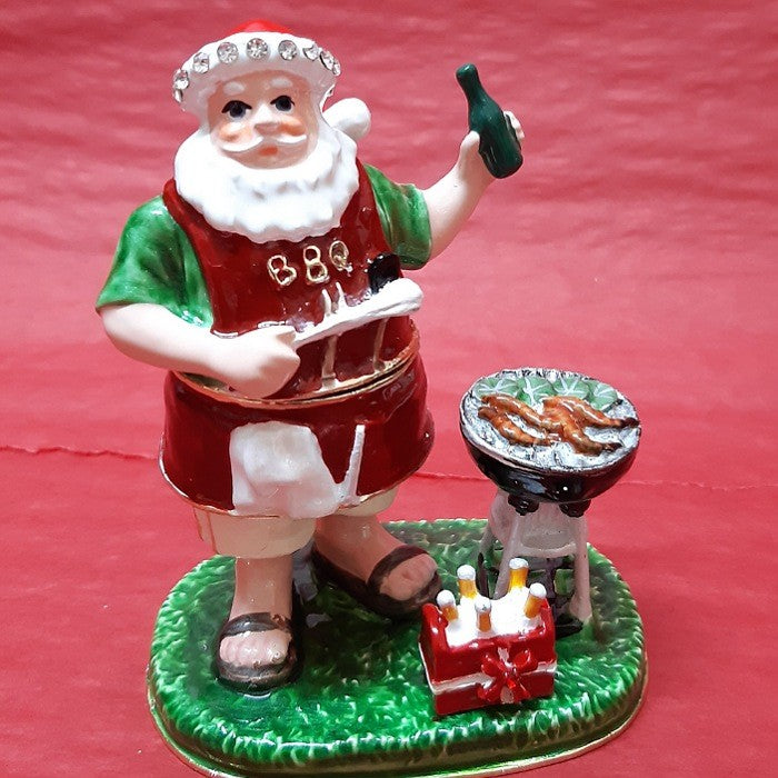 CHRISTMAS TRINKET BOX SANTA BARBEQUEING