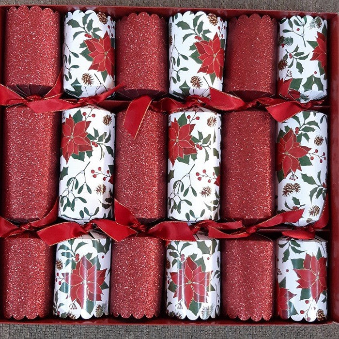 6 LUXURY CHRISTMAS CRACKERS POINSETTIA 13 INCH