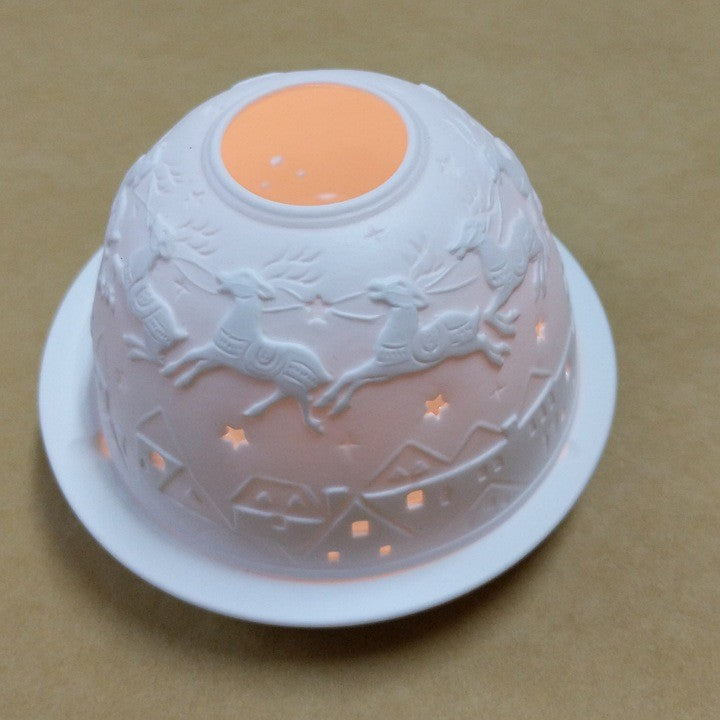 CERAMIC TEA LIGHT HOLDER FLYING SANTA SLEIGH DELIVERY