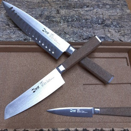 CORK BOXED SET THREE KITCHEN KNIVES