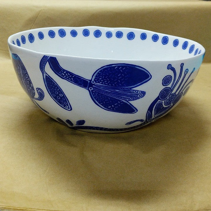 BOHEMIAN BLUE AND WHITE SALAD BOWL