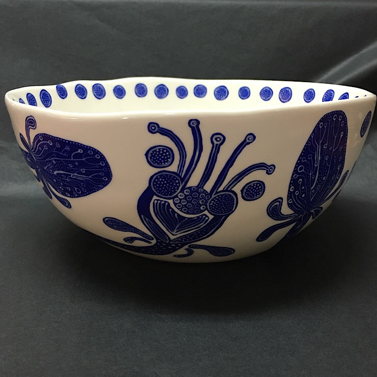 BOHEMIAN BLUE AND WHITE SALAD BOWL