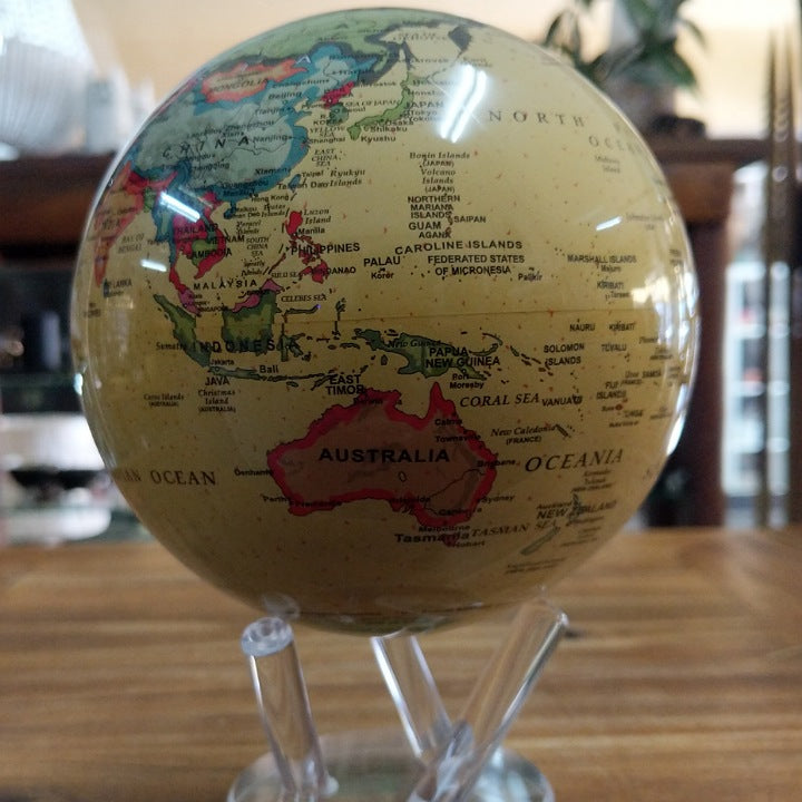 MAGNETICALLY SPINNING WORLD GLOBE ON STAND