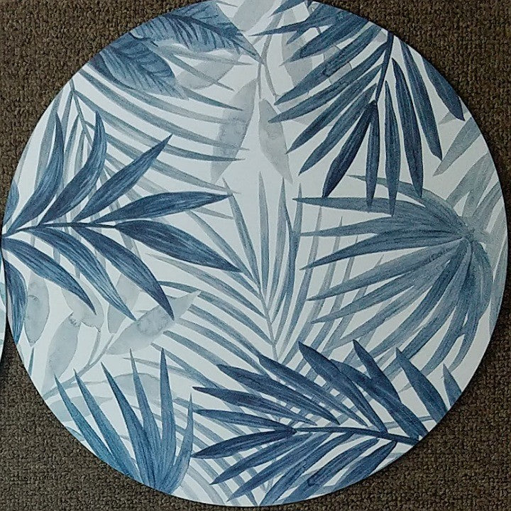 CORK BACKED PLACEMATS ROUND SET 4 BLUE LEAVES