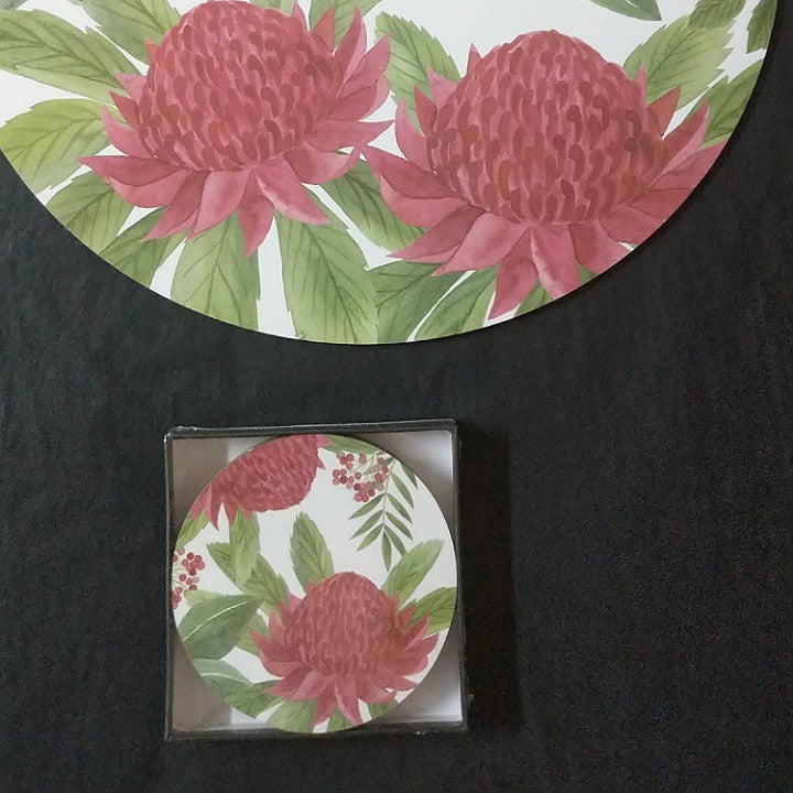 WARATAH ROUND COASTER SET 4