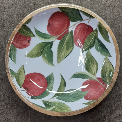 ENAMELLED TIMBER SALAD BOWL RED APPLES