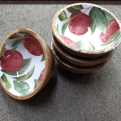 ENAMELLED MANGO WOOD BOWL RED APPLES