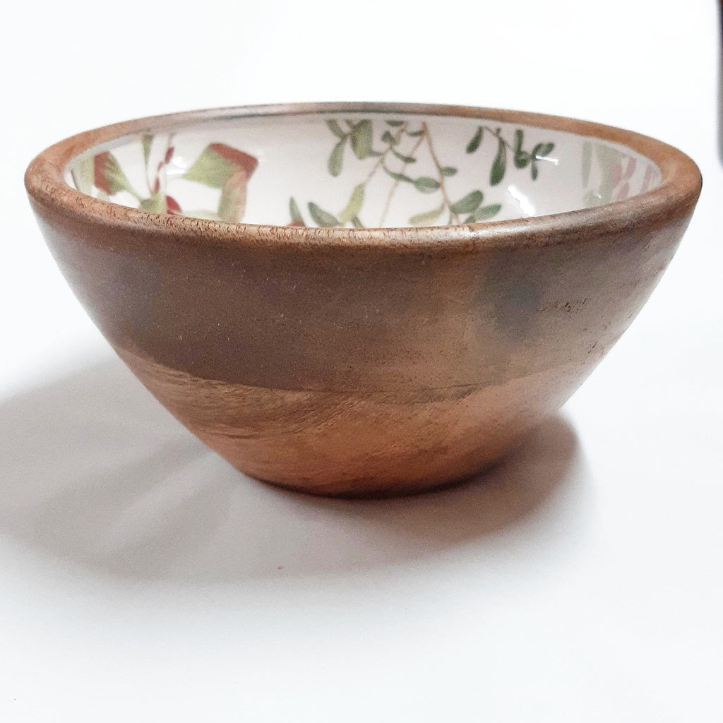 SMALL ROUND SALAD OR NUT BOWL MANGO WOOD ENAMEL FESTIVE BERRY