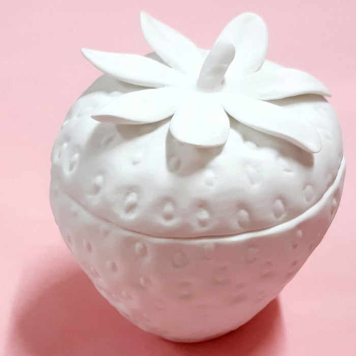 WHITE STRAWBERRY TRINKET JAR