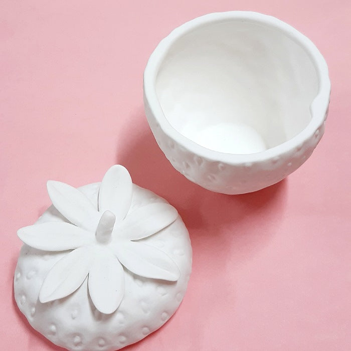 WHITE STRAWBERRY TRINKET JAR