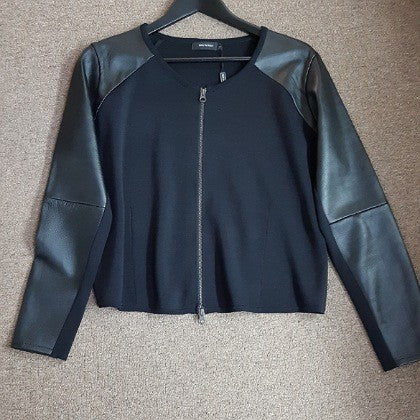 BLACK LEATHER SLEEVED ZIP UP TOP