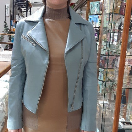 LEATHER BIKER JACKET CLOUD BLUE COLOUR SIZE 2