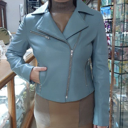 LEATHER BIKER JACKET CLOUD BLUE COLOUR SIZE 2