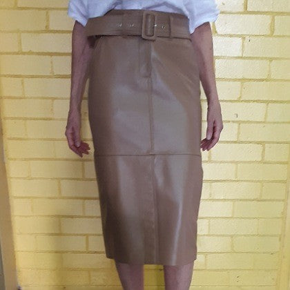 LEATHER SKIRT LONG LINE TOFFEE SIZE 2