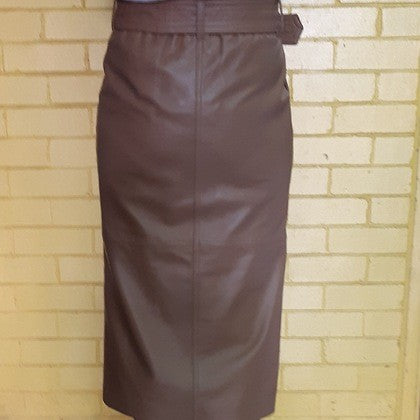LEATHER SKIRT LONG LINE TOFFEE SIZE 2