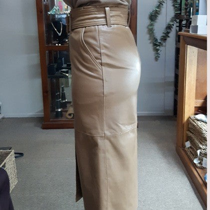 LEATHER SKIRT LONG LINE TOFFEE SIZE 2