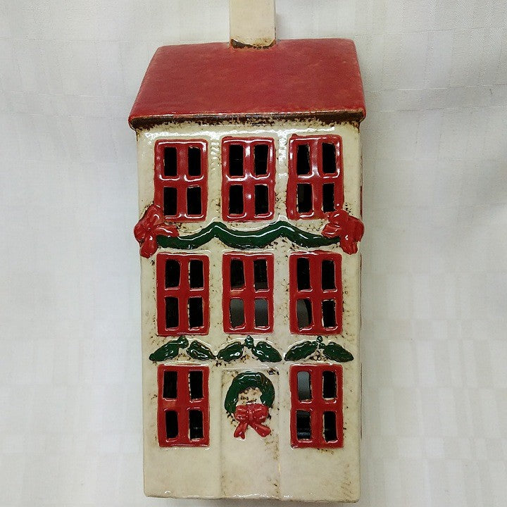 CERAMIC 3 STOREY CHRISTMAS HOUSE TEA LIGHT HOLDER