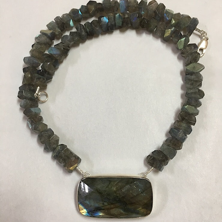 LABRORADITE NECKLACE RECTANGULAR LABRADORITE CENTREPIECE
