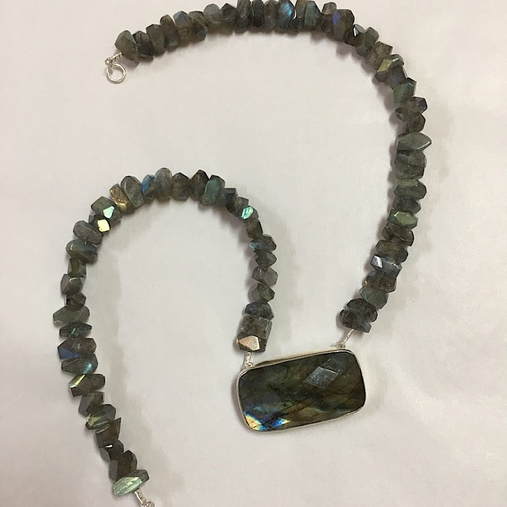 LABRORADITE NECKLACE RECTANGULAR LABRADORITE CENTREPIECE