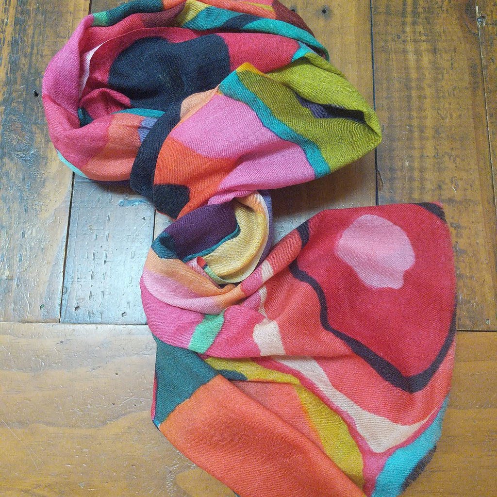 SCARF MERINO WOOL ABSTRACT PRINT COOL