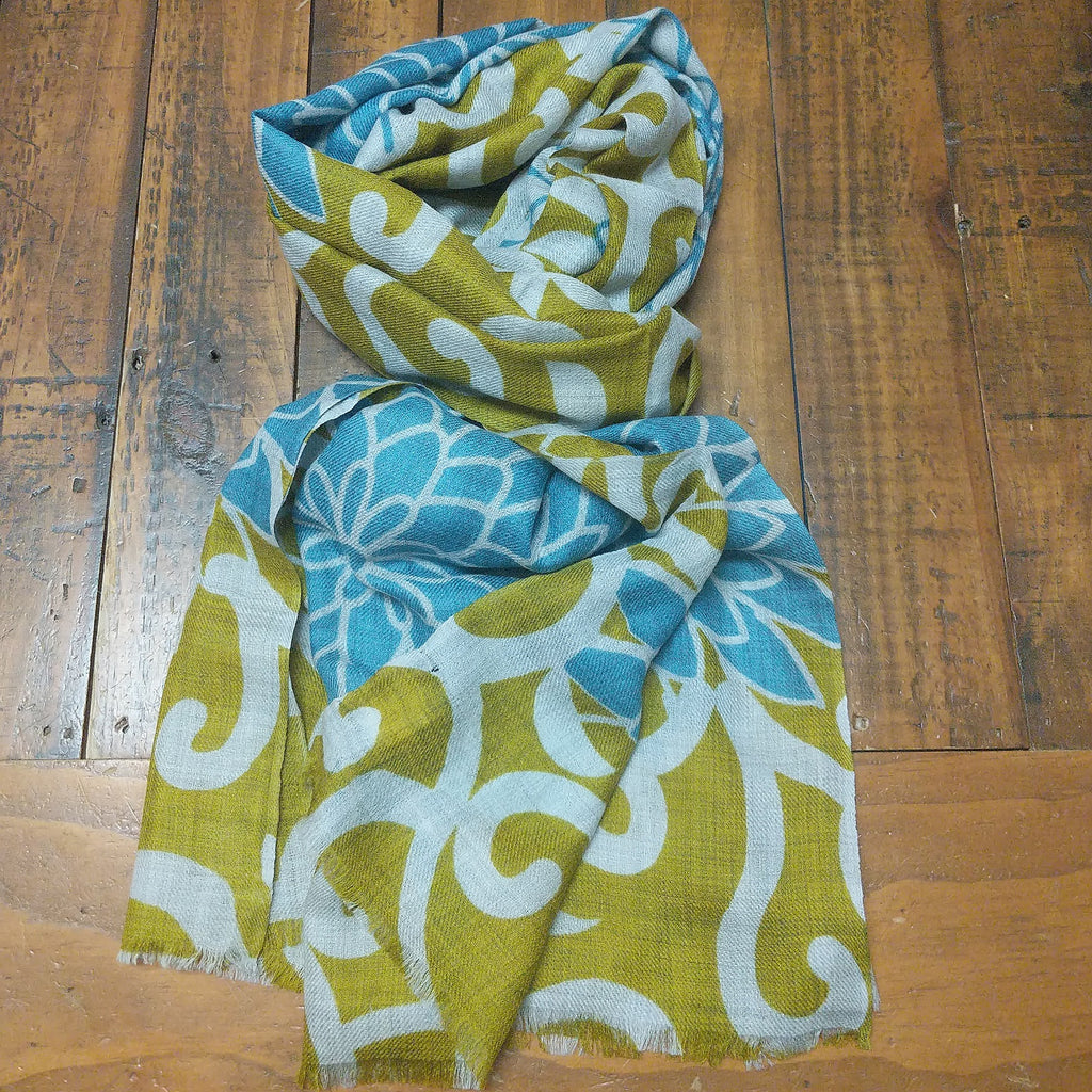 SCARF MERINO WOOL MARIGOLD TEAL GOLD