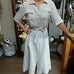 PUROLINO LINEN SHIRTMAKER DRESS FRONT BUTTONING STONE
