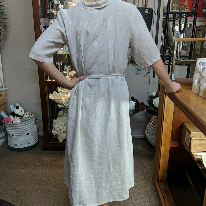 PUROLINO LINEN SHIRTMAKER DRESS FRONT BUTTONING STONE