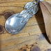AUSTRALIAN MADE SILVER PEWTER TEA CADDY SCOOP [STYLE:PATTERNED 4 LEAVES]