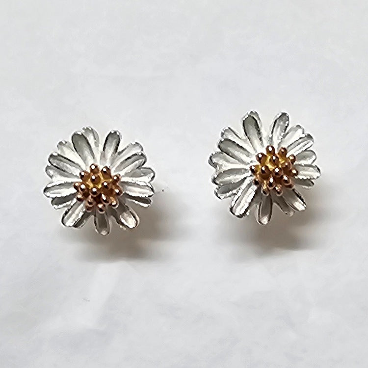 EARRINGS STERLING SILVER GOLD DAISY STUDS [COL:ROSE]
