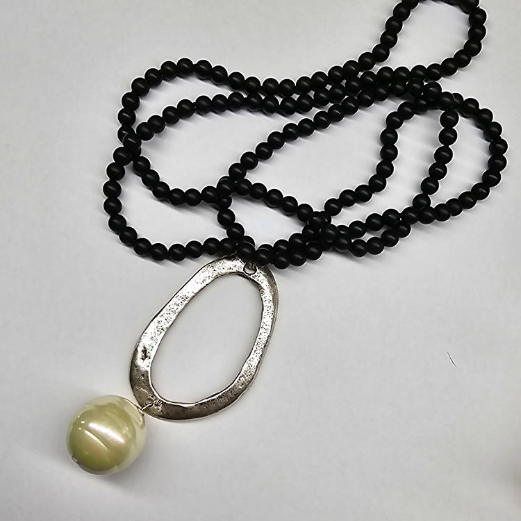 6MM UNPOLISHED ONYX 90 CM LONG NECKLACE