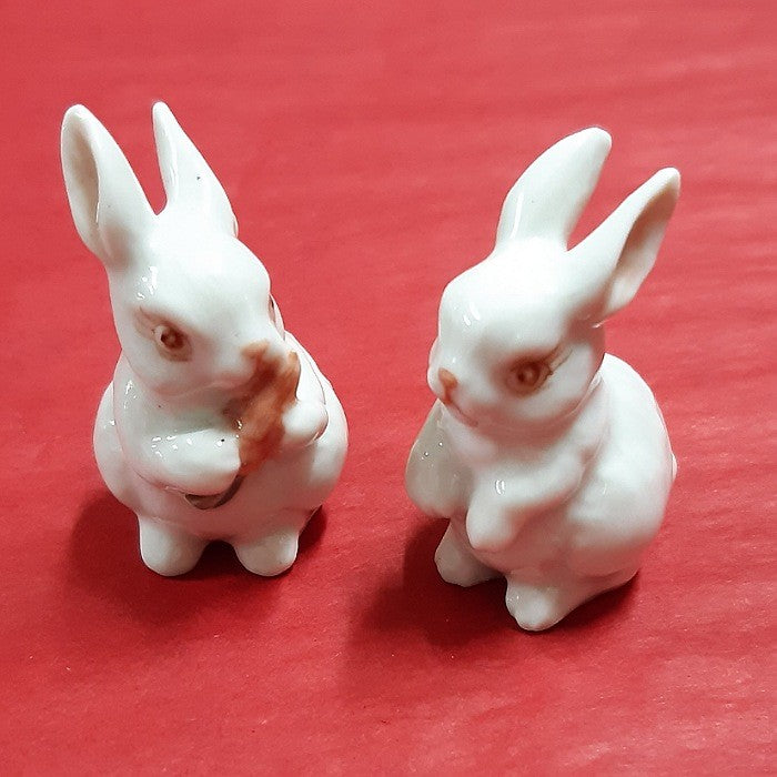 PORCELAIN FIGURINES FAT RABBIT PAIR 