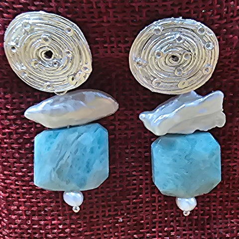 EARRINGS AMAZONITE AND PEARL SILVER