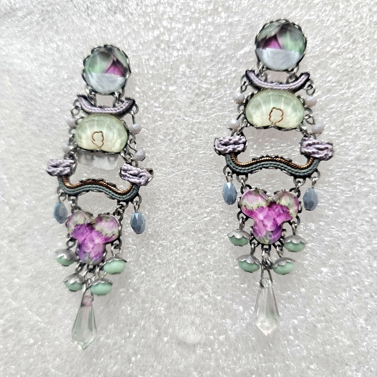 AYALABAR  EARRINGS MAUVE GREEN LONG STUDS