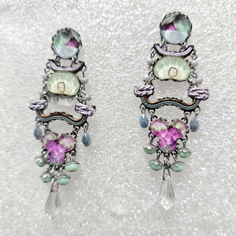 AYALABAR  EARRINGS MAUVE GREEN LONG STUDS