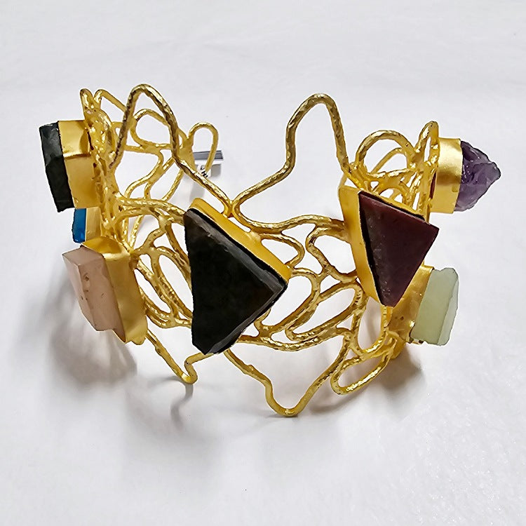 ADJUSTABLE GOLD MESH CUFF WITH STONES