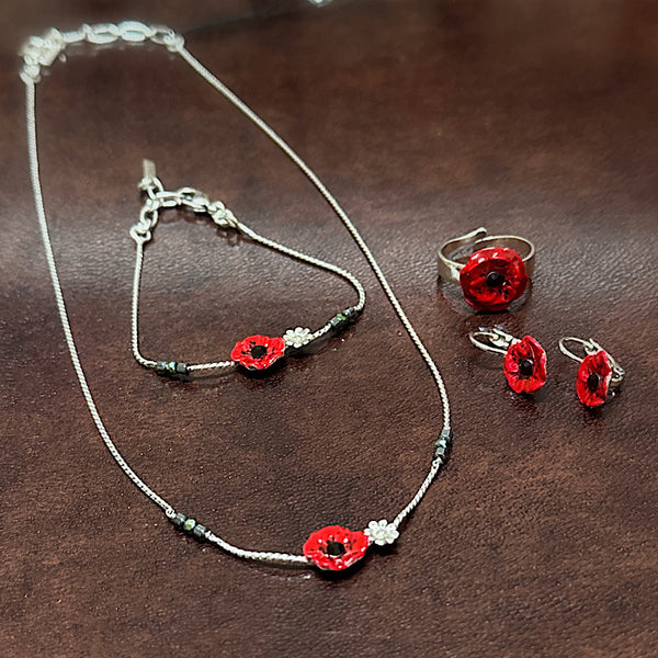 TARATATA ENAMELLED JEWELLERY SILVER WITH RED FLOWER [DESIGN:NECKLACE]