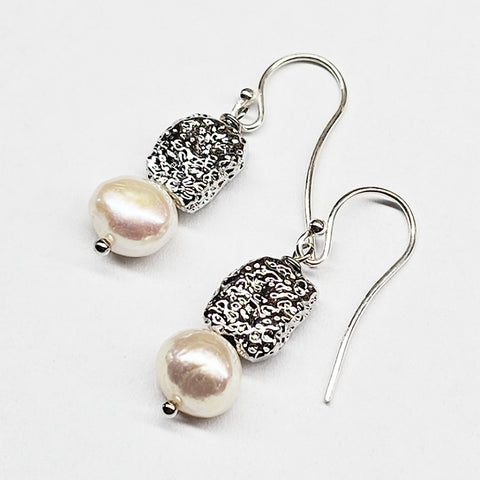 PEARL HOOK EARRINGS 18CT WHITE GOLD PLATED BEAD