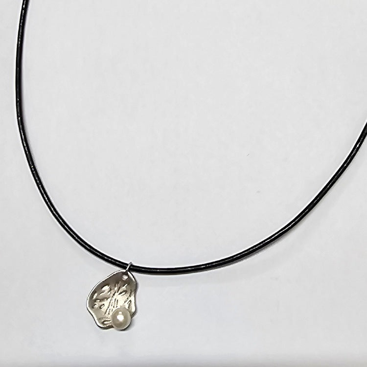 FRESHWATER PEARL ON SILVER PENDANT BLACK CORD NECKLACE