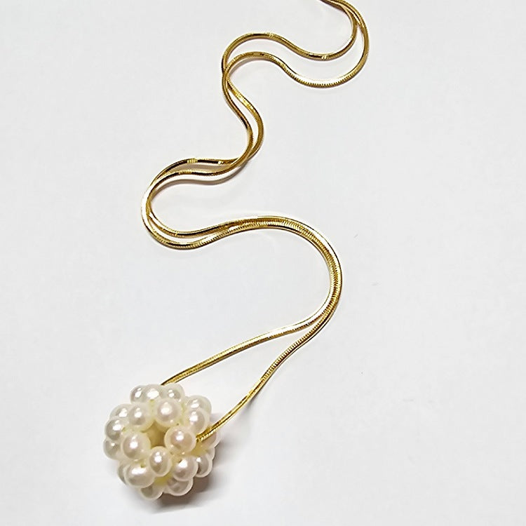 SEED PEARL CLUSTER ON GOLD SNAKE CHAIN