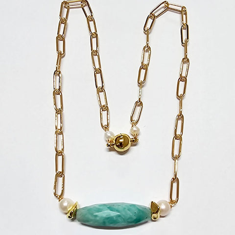 GOLD PLATED CHAIN NECKLACE WITH AMAZONITE