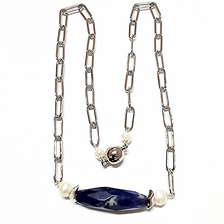 SILVER CHAIN NECKLACE WITH SODALITE